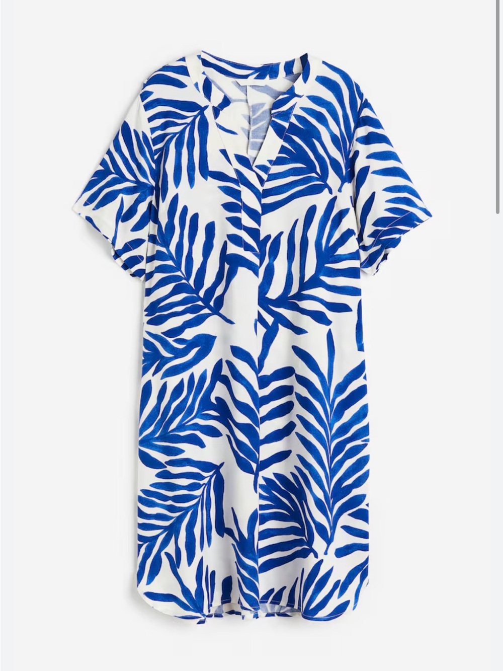 H&M Blue Leaf Print White Tunic Dress | Size XS